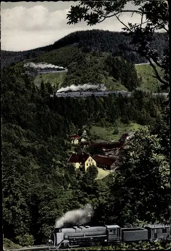 Ak Triberg im Schwarzwald, Dreibahnlinie beim Bachjörg, Schwarzwaldbahn