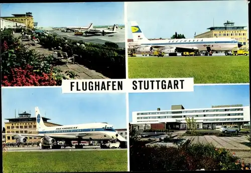 Ak Stuttgart in Baden Württemberg, Flughafen, Passagierflugzeuge, Pan Am, Lufthansa