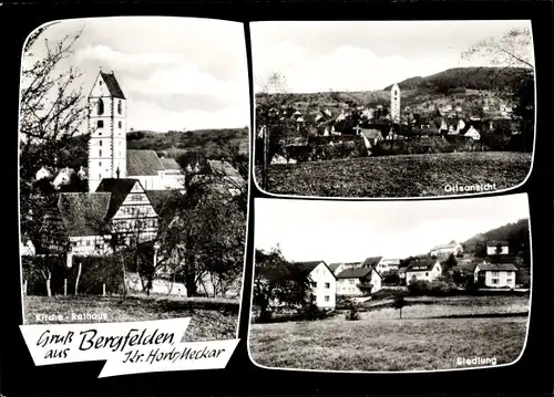 Ak Bergfelden Sulz am Neckar, Kirche, Rathaus, Ortsansicht, Siedlung