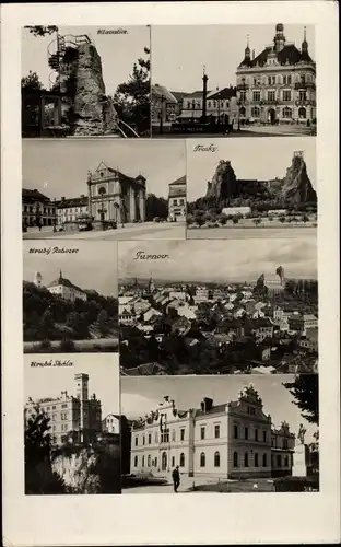 Ak Turnov Turnau Region Reichenberg, Trasky, Burg, Gesamtansicht, Turm