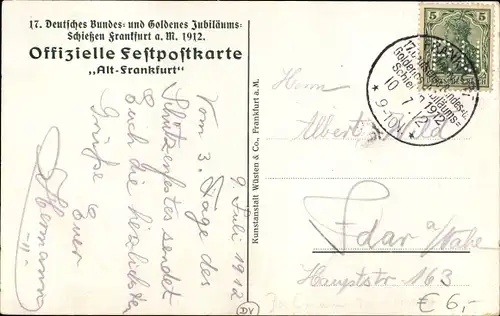 Künstler Ak Hess, Frankfurt am Main, 17. Deutsches Bundes- und Goldenes Jubiläumsschießen 1912
