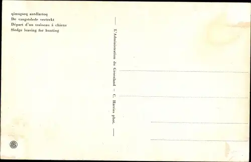 Ak Hundeschlitten, Depart d'un traineau a chiens