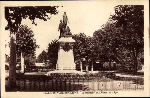 Ak Villefranche sur Saône Rhône, Monument aux Morts de 1870