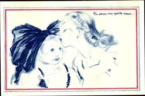 Künstler Ak Tu seras ma petite soeur, Mädchen in elsässer Tracht