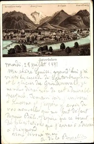 Vorläufer Litho Interlaken Kanton Bern Schweiz, Teilansicht, Berge, Jungfrau