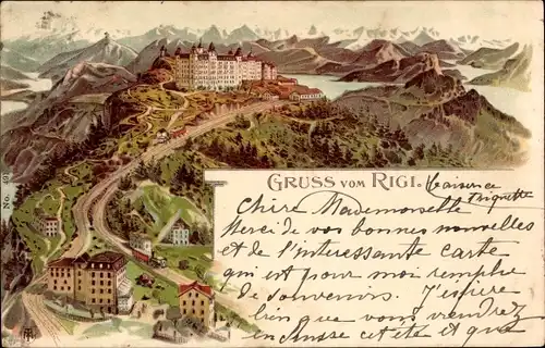 Litho Rigi Kanton Schwyz, Panorama, Berge, Hotel