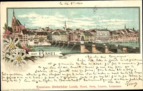 Litho Bâle Basel Stadt Schweiz, Panorama vom Ort, Edelweiß