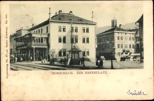 Ak Rorschach Kt. St. Gallen Schweiz, Der Hafenplatz