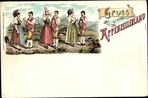 Litho Appenzell Stadt Kanton Innerrhoden, Menschen in Tracht, Tanz