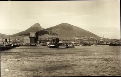 Foto Ak Kapstadt Südafrika, Hafen, Berge, Schiffe