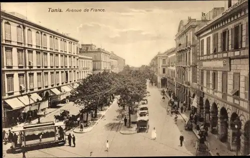 Ak Tunis Tunesien, Avenue de France, Straßenbahn