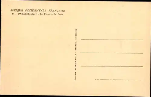 Ak Dakar Senegal, Afrique Occidentale Française, Le Trésor et la Poste