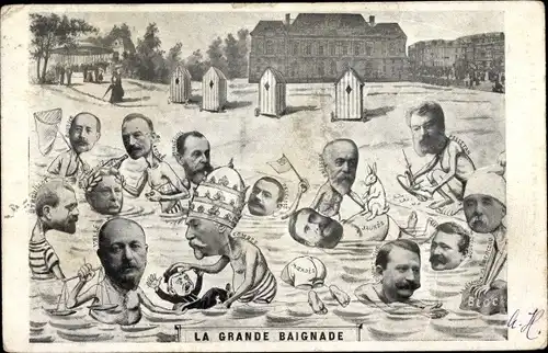 Künstler Ak La Grande Baignade, Jaures, Combes, Pelletan, französische Politiker