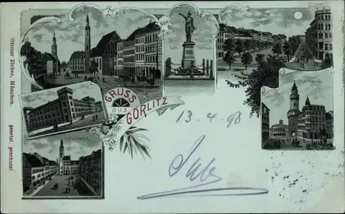 Mondschein Litho Görlitz in der Lausitz, Teilansichten, Denkmal