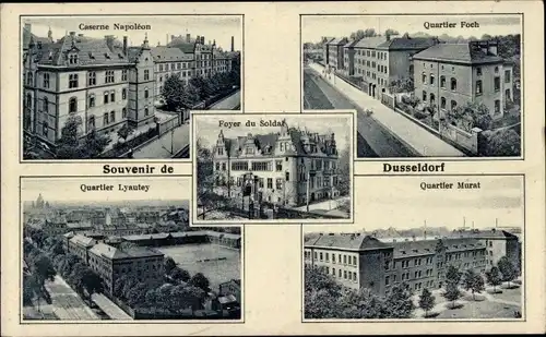 Ak Düsseldorf am Rhein, Kasernen französ. Besatzung, Caserne Napoleon, Quartier Foch, Lyautey, Murat