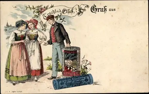 Litho Trachten aus dem Elsass, Kaffee Essenz Emil Seelig, Feinster Fertig Cichorien Kaffee