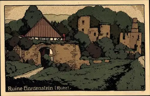 Steindruck Ak Witten an der Ruhr, Ruine Hardenstein