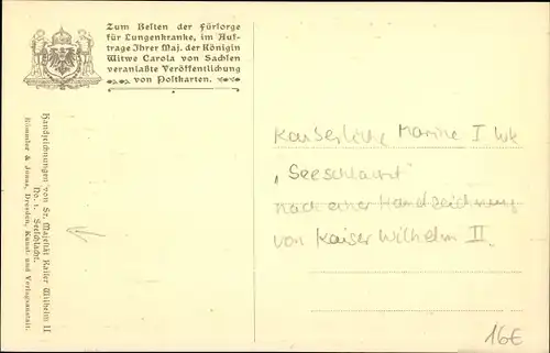 Künstler Ak Deutsche Kriegsschiffe bei einer Seeschlacht, nach einem Gemälde von Kaiser Wilhelm II