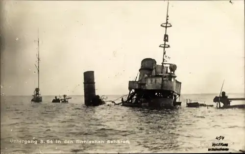 Ak Deutsches Kriegsschiff, S 64, Torpedoboot, Untergang in den finnischen Schären
