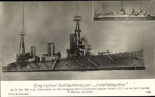 Ak Britisches Kriegsschiff, HMS Indefategable, Deutsches Kriegsschiff, SMS Von der Tann