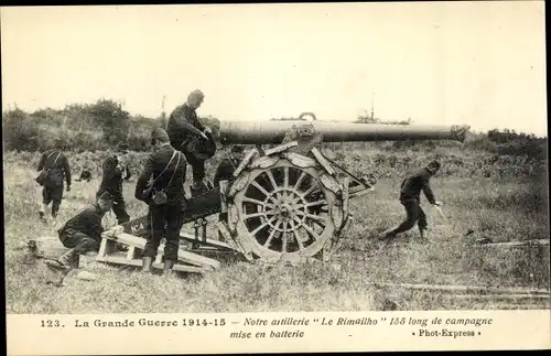 Ak La Grande Guerre 1914-1915, Notre Artillerie Le Rimailho 155 long, Geschütz, I. WK