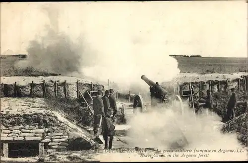 Ak La Grande Guerre 1914, La grosse artillerie francaise en Argonne, Geschütz