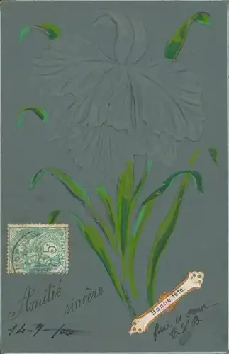 Relief Ak Glückwunsch, Bonne Fete, Blume