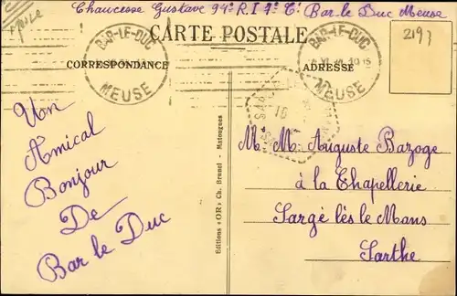 Ak Bar le Duc Meuse, Rue Entre deux Ponts, Vers la Ville Haute, Geschäfte und Passanten