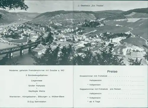 Klapp Ak Bullay an der Mosel, Gasthaus Zur Traube, Panorama