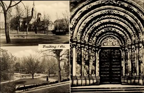 Ak Freiberg in Sachsen, Historisches Tor, Blick auf den Ort, Parkanlage