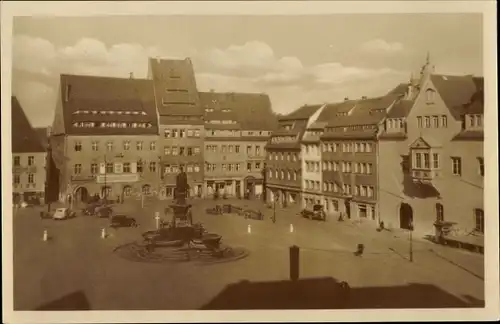 Ak Freiberg im Kreis Mittelsachsen, Ober Markt, Marktplatz mit Denkmal