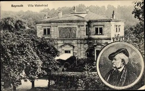 Ak Bayreuth in Oberfranken, Ansicht vom Haus Wahnfried, Portrait von Richard Wagner