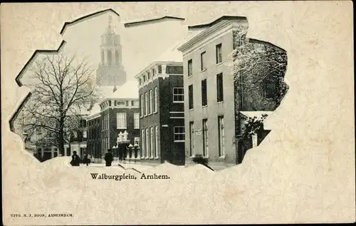 Ak Arnhem Gelderland Niederlande, Walburgplein, Winter