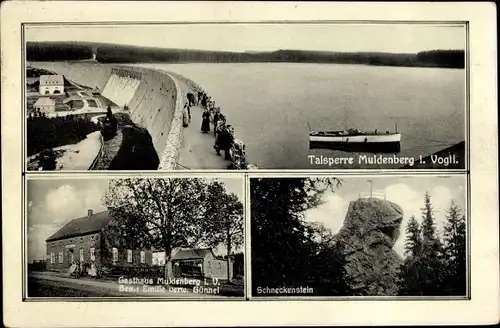 Ak Muldenberg Grünbach im Vogtland, Talsperre Muldenberg, Schneckenstein, Gasthaus
