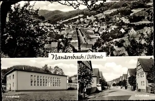 Ak Nanzenbach Dillenburg in Hessen, Teilansicht, Volkshaus, Ortsstraße