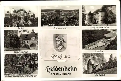 Ak Heidenheim an der Brenz, Total, Schloss, Waldbad, Schlossbrunnen, Eselsburger Tal