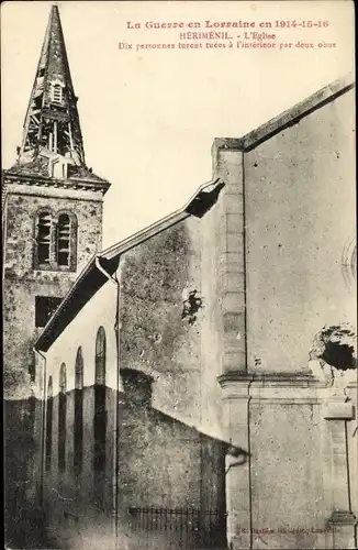 Ak Hériménil Meurthe et Moselle, Teilansicht der zerstörten der Kirche