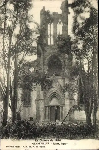 Ak Gerbeviller Meurthe et Moselle,, Kirche, zerstörte Fassade, Krieg 1914