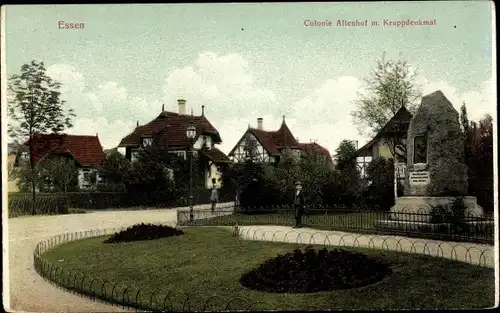 Ak Essen im Ruhrgebiet, Kolonie Altenhof mit Kruppdenkmal