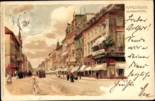 Künstler Litho Münch, C., Karlsruhe in Baden Württemberg, Partie in der Kaiserstraße, Spiegel