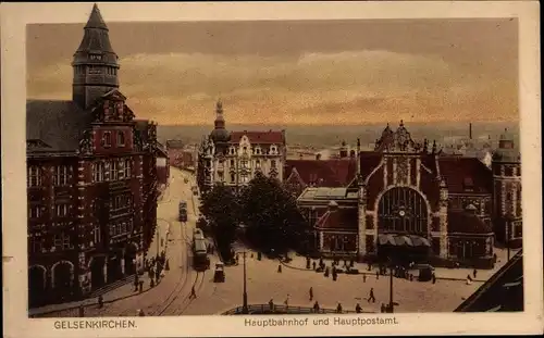 Ak Gelsenkirchen im Ruhrgebiet, Hauptbahnhof und Hauptpostamt