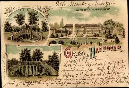 Litho Hannover in Niedersachsen, Grotte, Schloss in Herrenhausen, Cascade