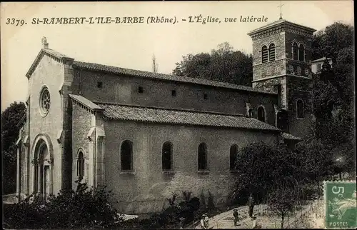 Ak Saint Rambert l'Ile de Barbe Rhône, L'Eglise, vue laterale