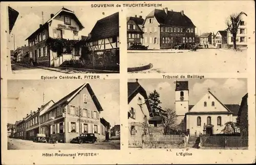 Ak Truchtersheim Elsass Bas Rhin, L'Eglise, Hotel Restaurant Pfister, Tribunal de Bailliage