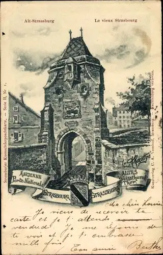 Künstler Ak Strasbourg Straßburg Elsass Bas Rhin, Ancienne Porte Nationale