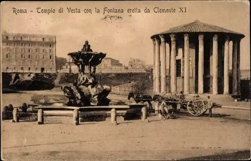 Ak Roma Rom Lazio, Tempio di Vesta con la Fontana eretta da Clemente XI