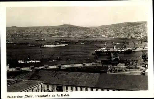 Foto Ak Valparaíso Chile, Panorama de la Bahia
