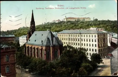 Ak Brno Brünn Südmähren, Špilberk, Spielberg, Technische Hochschule, evang. Kirche