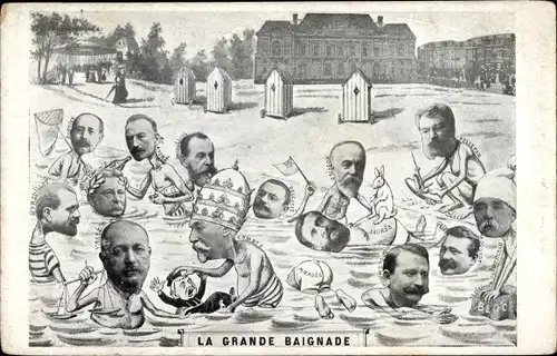 Künstler Ak La Grande Baignade, Jaures, Combes, Pelletan, französische Politiker