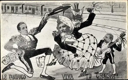 Künstler Ak Le Fandango viva tu Gracia, Präsident Emile Loubet, König Alfonso XIII. von Spanien